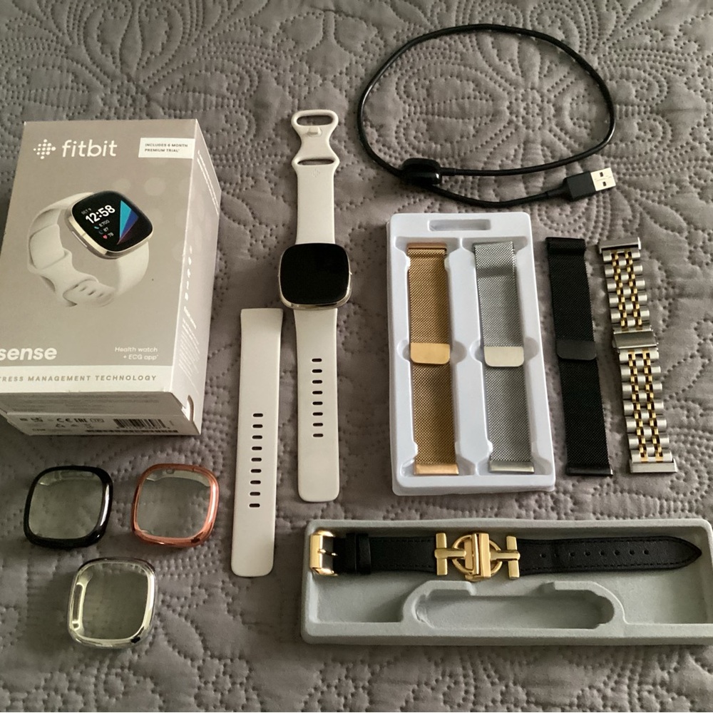 Fitbit Sense Smartwatch White and Black with Customizable Bands